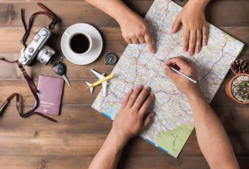 Planning a trip with a paper map